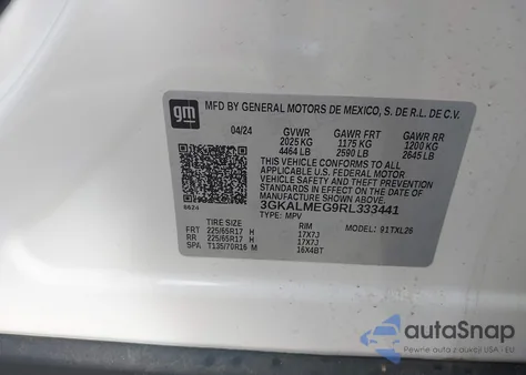 2024 GMC Terrain Fwd Sle из США, поврежденный, VIN 3GKALMEG9RL333441